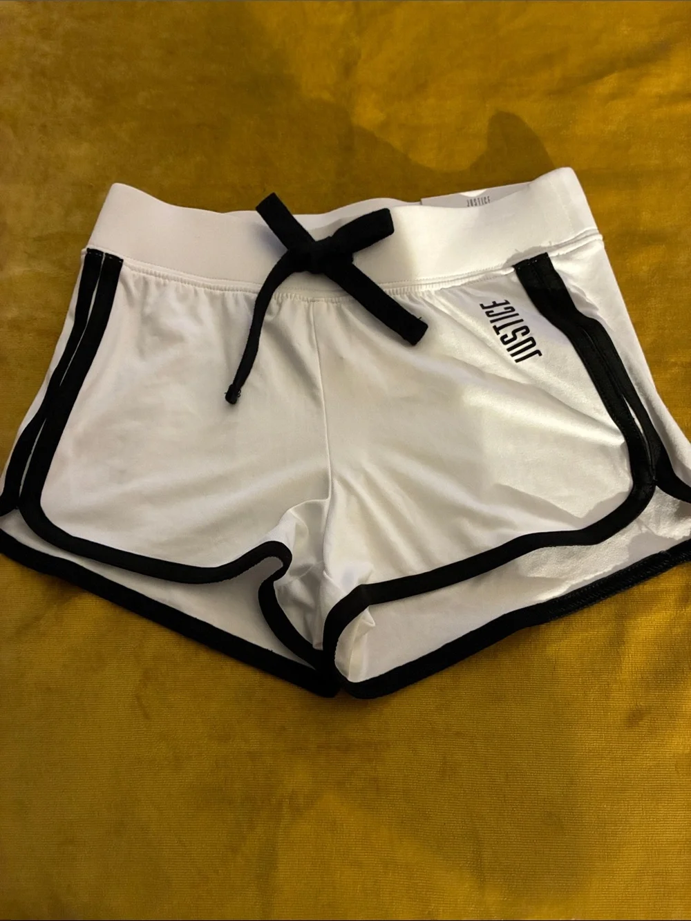 Justice White Athletic Shorts with Black Trim and Drawstring